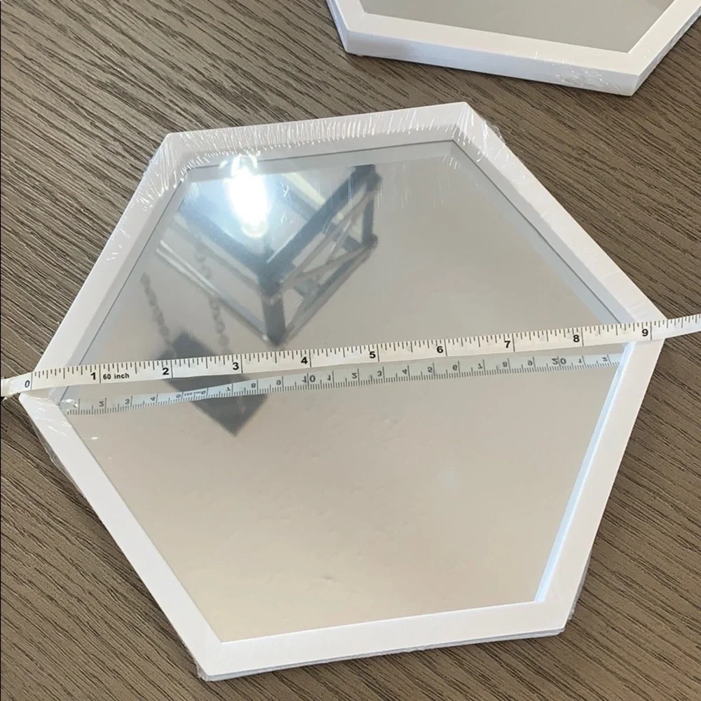 Hexagon Design Wall Mirror Set 2pcs ~ White Framed  ~New~